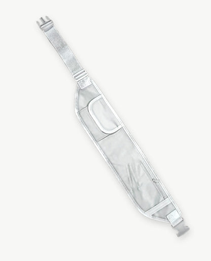 Ceinture de pèlerinage en tissu blanc avec poche à rabat, poche zippée et sangle réglable