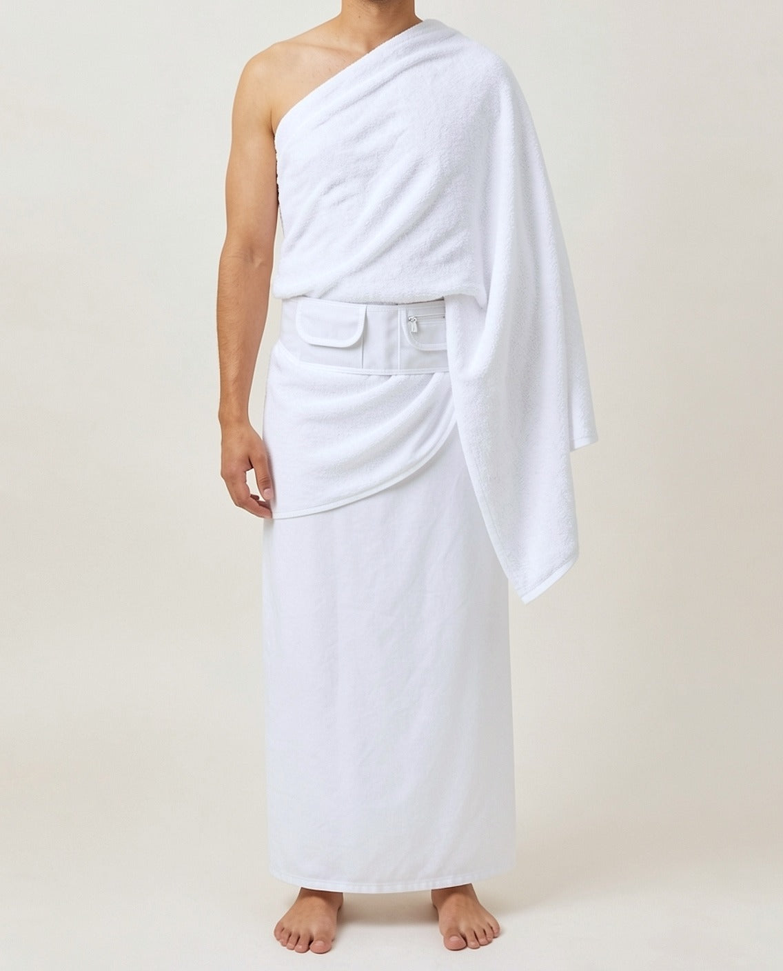 Ceinture de pèlerinage en tissu à poches portée à la taille sur l'ihram
