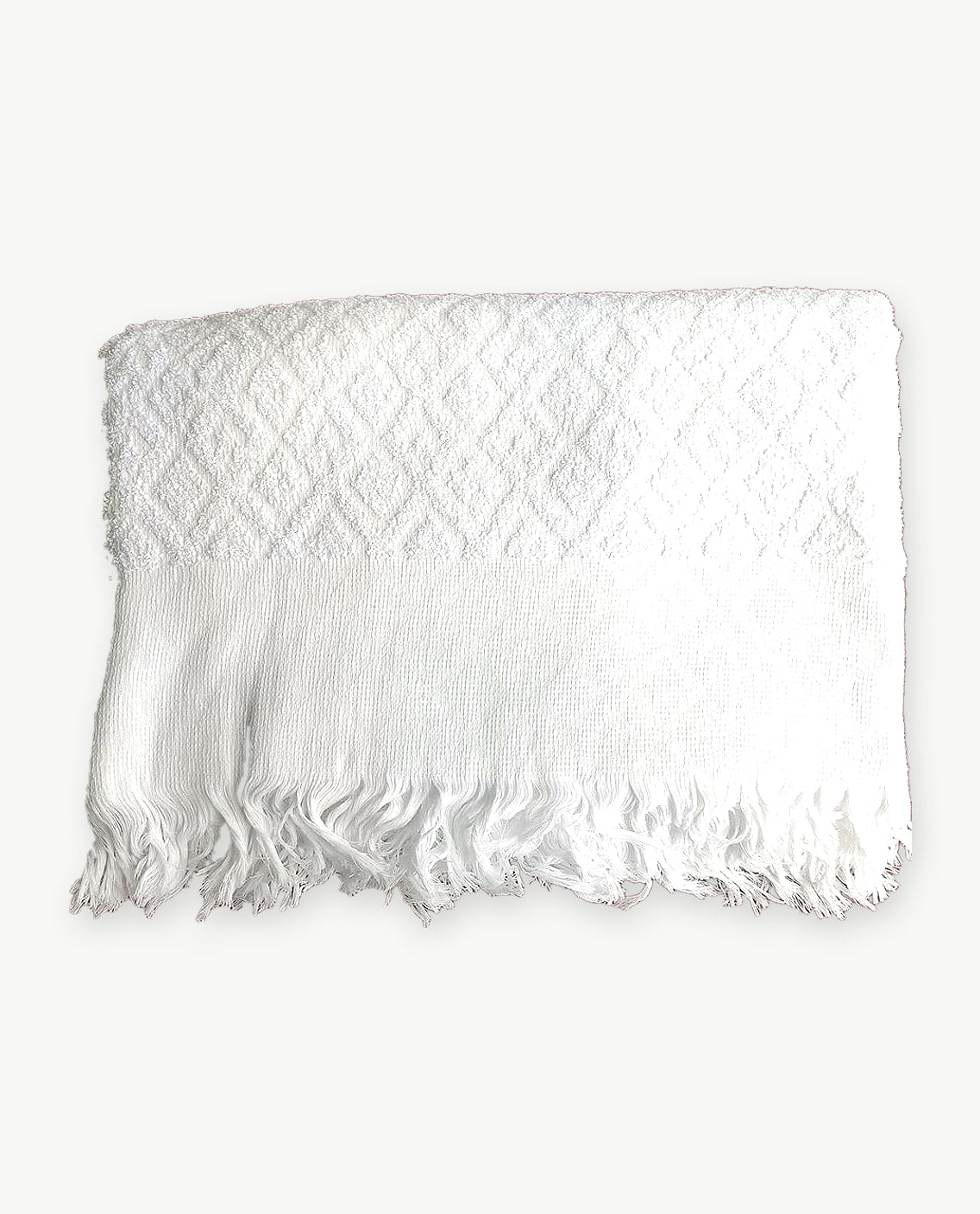 Ihram coton 1200 g à bande de losanges tissés et franges